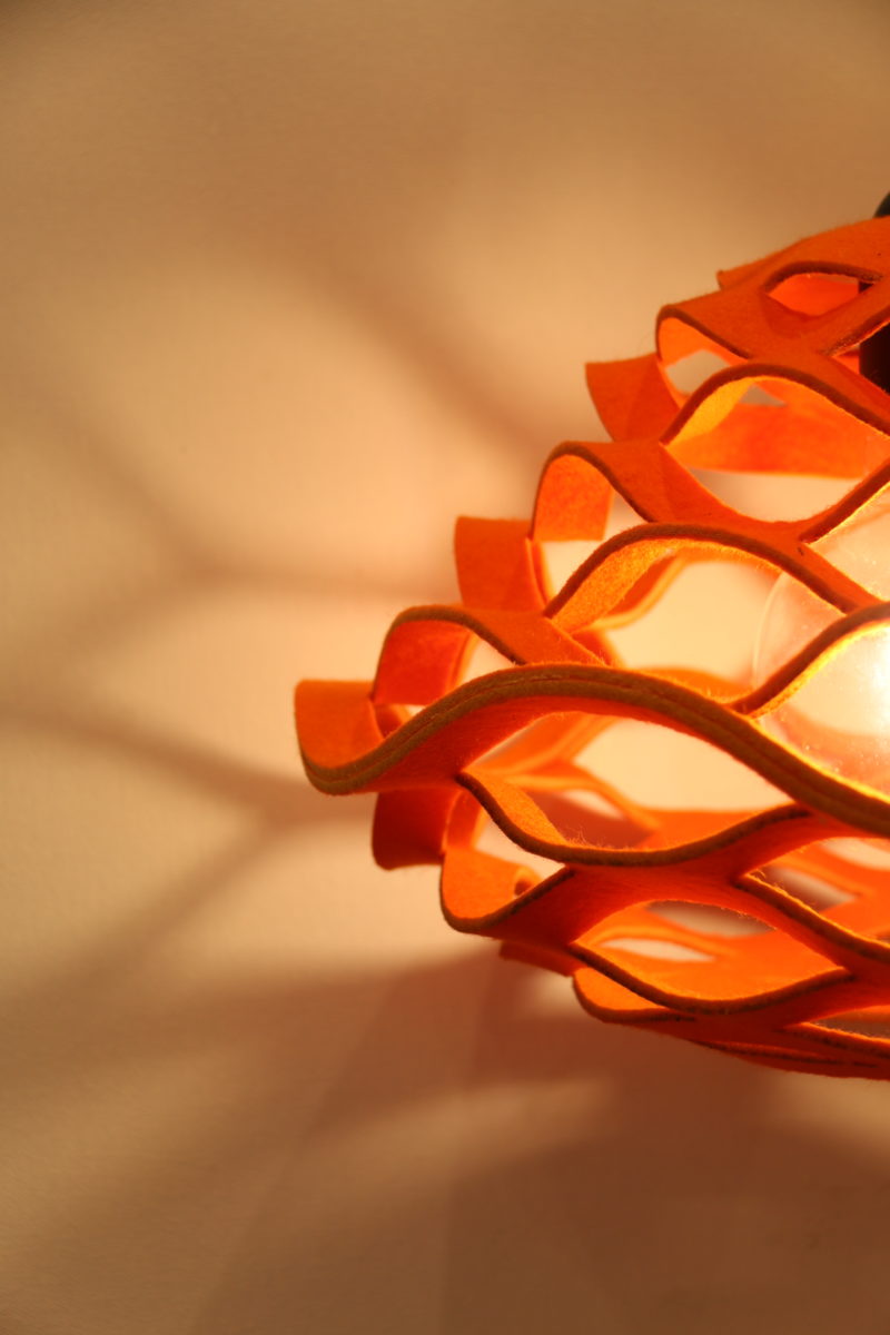 orange felt lamp close up