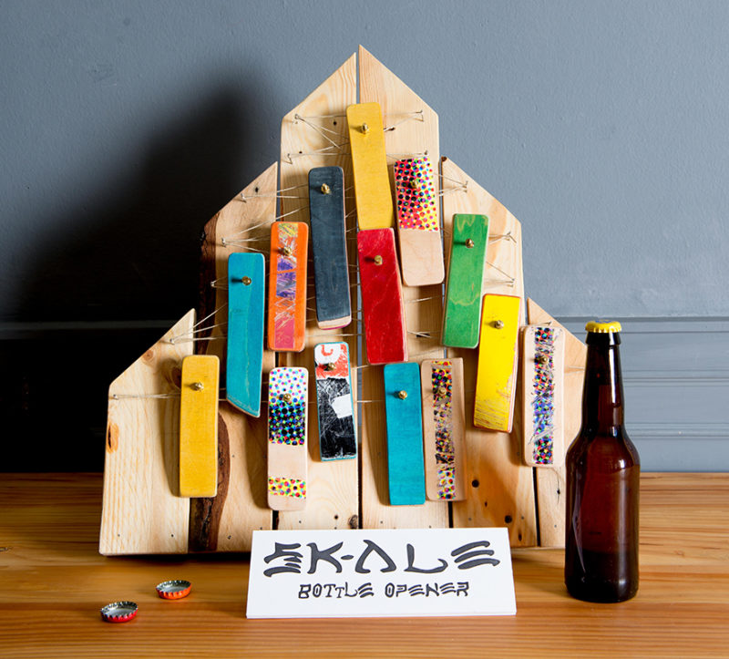 bottle opener made from recycled skateboards