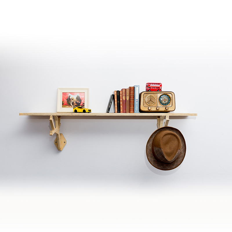 wooden tree shaped shelving system in natural finish