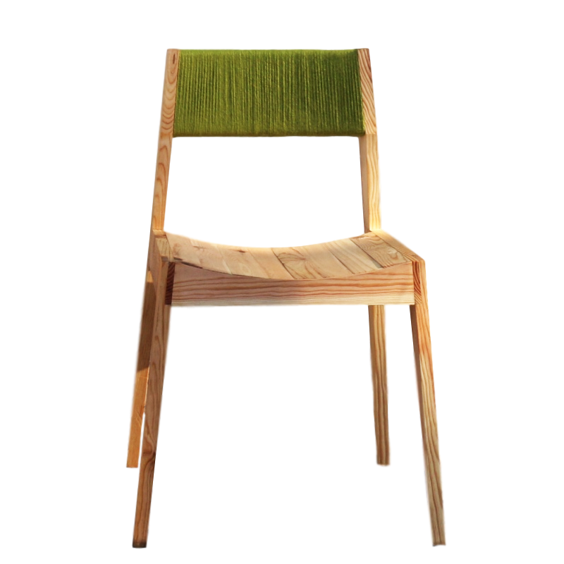 wooden chair with green wool backrest