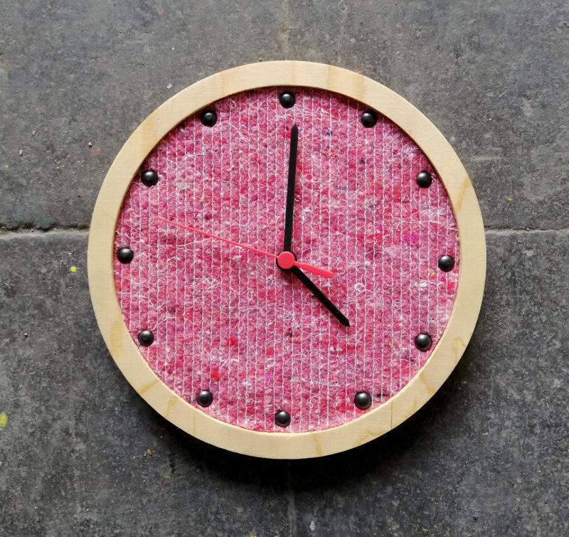 wooden wall clock in pink