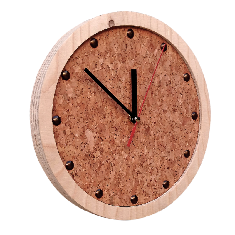 wooden all clock with cork face