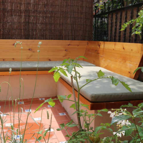 wooden bench in backyard conversion